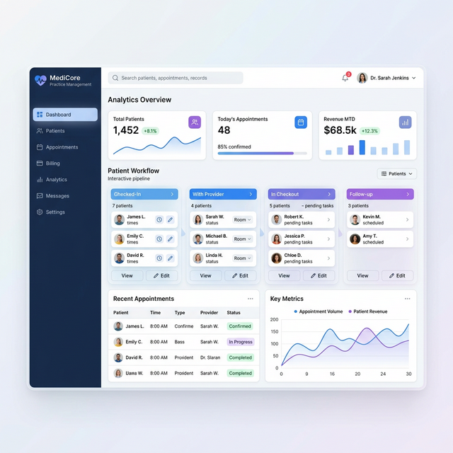 Clinora Practice Management Dashboard